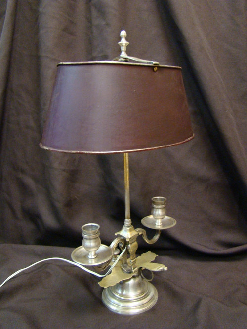 Wärmflaschenlampe mit zwei Lichtern aus Silberbronze – frühes 20. Jahrhundert