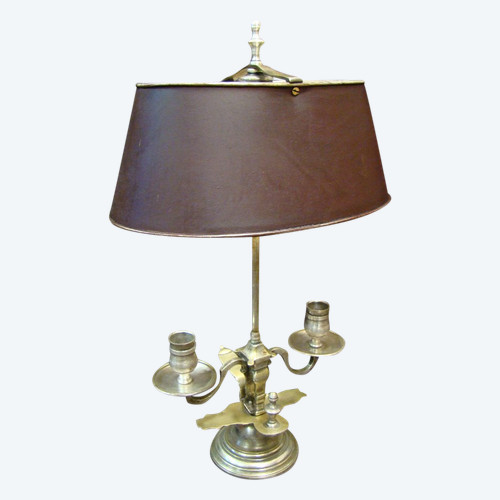 Wärmflaschenlampe mit zwei Lichtern aus Silberbronze – frühes 20. Jahrhundert