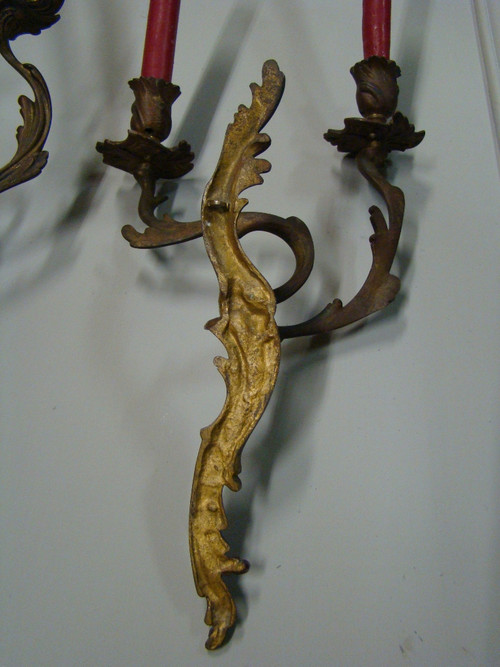 Paire d'Appliques En Bronze Doré De Style Louis XV