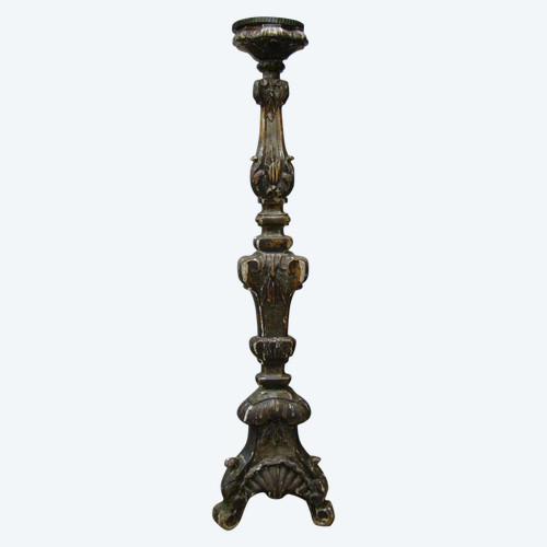 Large Wooden Spade Candle Carved Polychrome And Gilded