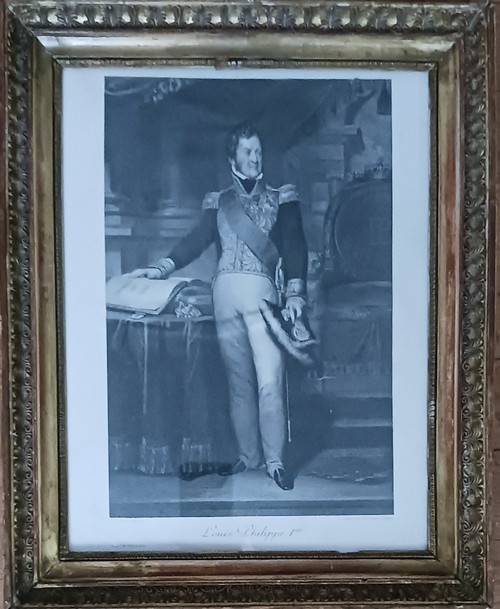 D'après Gérard - gravure du roi Louis Philippe par Dupont - cadre à palmettes Empire - souvenir royaliste