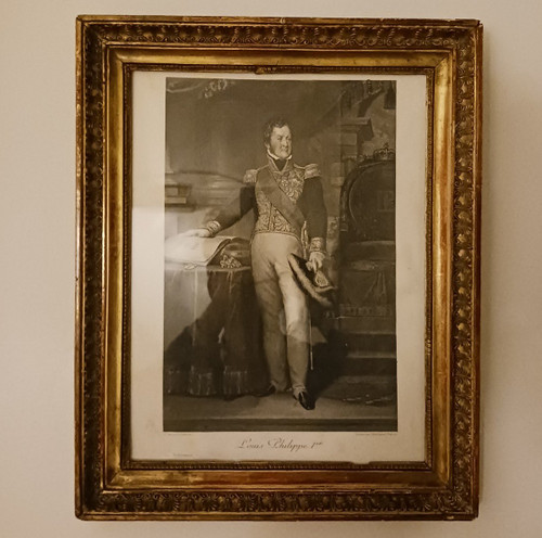 D'après Gérard - gravure du roi Louis Philippe par Dupont - cadre à palmettes Empire - souvenir royaliste
