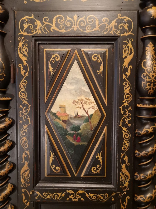 Kleiner Schrank, bemalt im Geschmack von Uzès. Epoche Mitte 17.