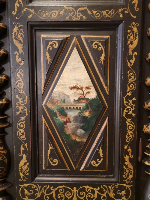 Kleiner Schrank, bemalt im Geschmack von Uzès. Epoche Mitte 17.