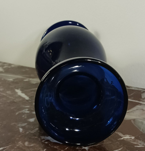 Fin du XVIIIe siècle - vase à jacinthes - forme balustre sur piédouche Louis XVI - verre bleu soufflé
