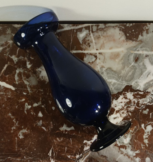 Fin du XVIIIe siècle - vase à jacinthes - forme balustre sur piédouche Louis XVI - verre bleu soufflé
