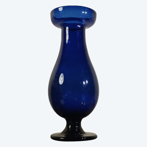 Fin du XVIIIe siècle - vase à jacinthes - forme balustre sur piédouche Louis XVI - verre bleu soufflé