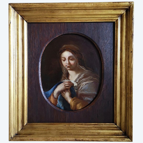 Oil On Panel - Virgin In Adoration. 17th century