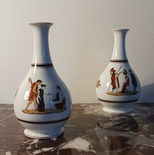 Paris, Louis Philippe period, Napoleon III - pair of neo-classical soliflore vases - porcelain