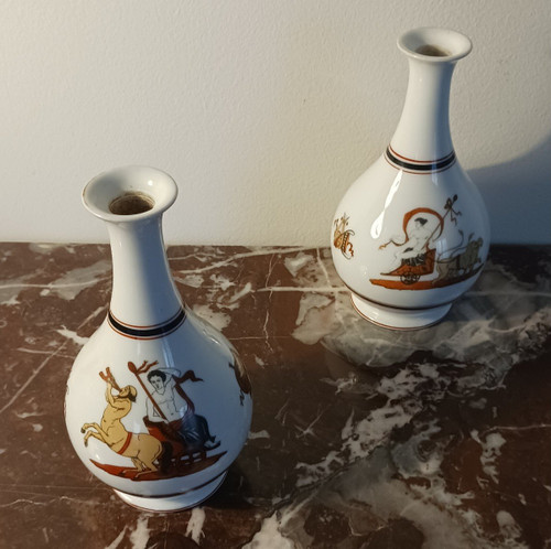 Paris, Louis Philippe period, Napoleon III - pair of neo-classical soliflore vases - porcelain