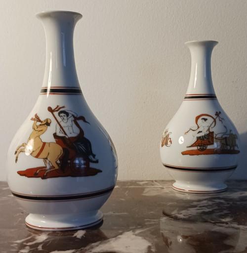 Paris, Louis Philippe period, Napoleon III - pair of neo-classical soliflore vases - porcelain