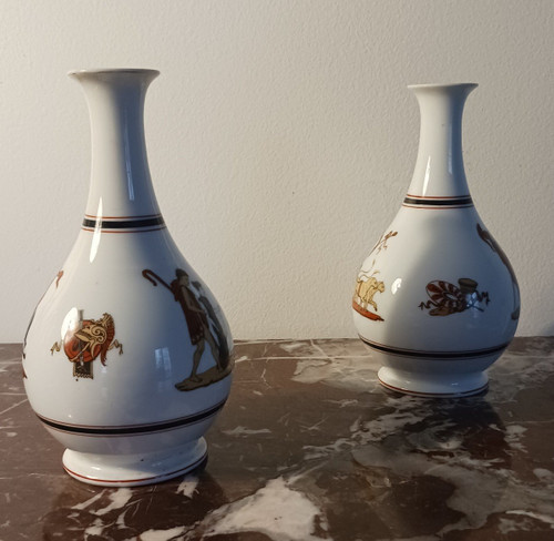 Paris, Louis Philippe period, Napoleon III - pair of neo-classical soliflore vases - porcelain