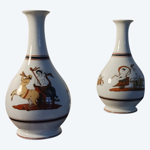 Paris, Louis Philippe period, Napoleon III - pair of neo-classical soliflore vases - porcelain