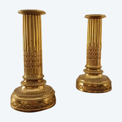 Paris, last quarter of the 18th century - pair of gilded bronze candlesticks or torches - neoclassical decor