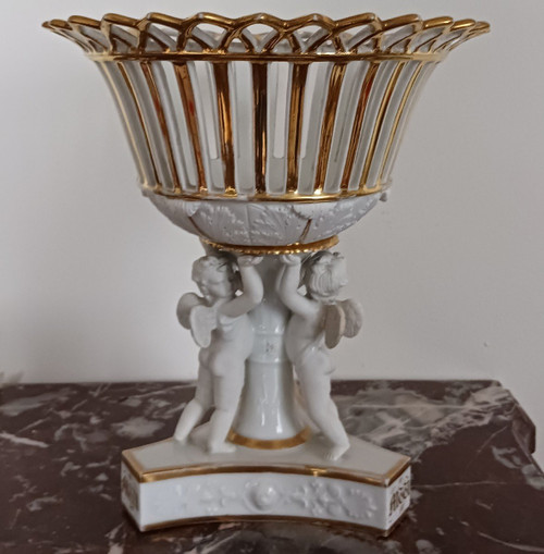 Charles Christophe Windisch, Paris ou Bruxelles - grande coupe ajourée en porcelaine dure - Empire, Restauration