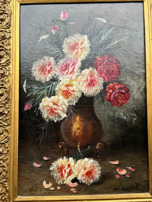 Ölgemälde auf Leinwand von Max Carlier (1872-1938) Blumen, Stillleben