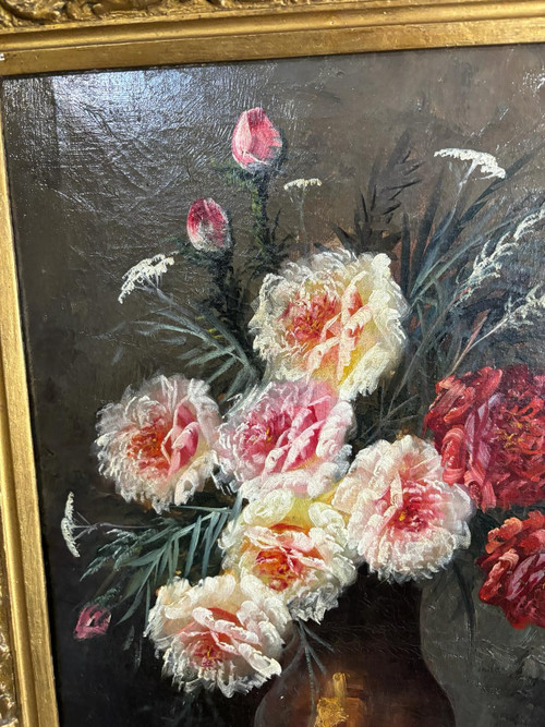 Ölgemälde auf Leinwand von Max Carlier (1872-1938) Blumen, Stillleben