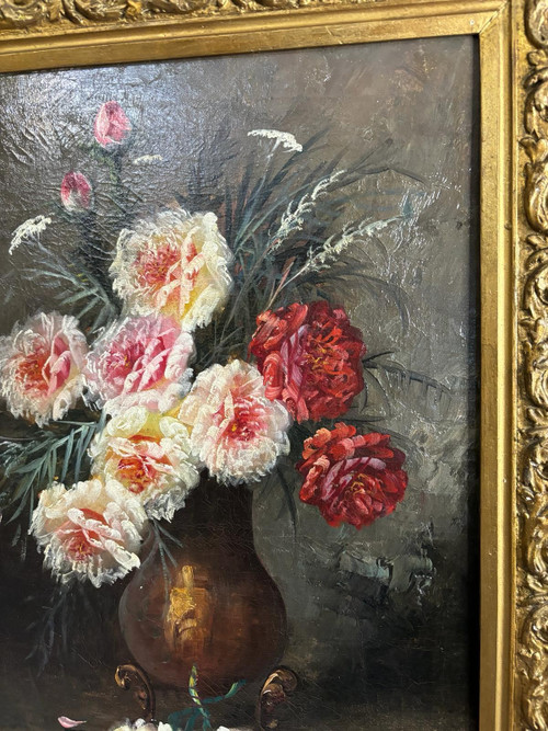 Ölgemälde auf Leinwand von Max Carlier (1872-1938) Blumen, Stillleben