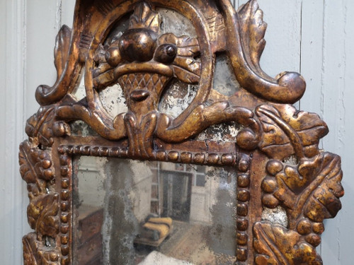 Italian Mirror With Arms Of Light In Carved And Gilded Wood. 18th century period