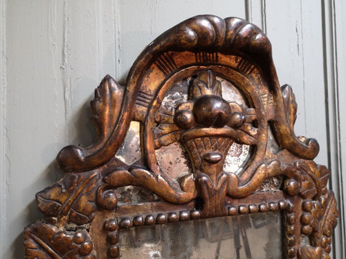 Italian Mirror With Arms Of Light In Carved And Gilded Wood. 18th century period