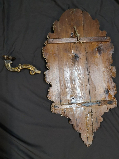 Italian Mirror With Arms Of Light In Carved And Gilded Wood. 18th century period