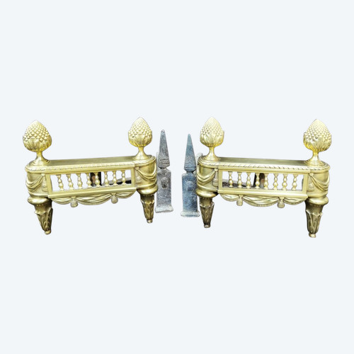 Pair Of Louis XVI Period Polished Bronze Chenets