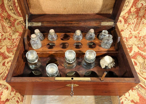 Solid mahogany apothecary case.