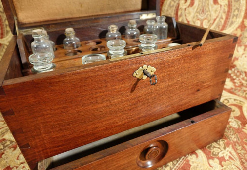 Solid mahogany apothecary case.