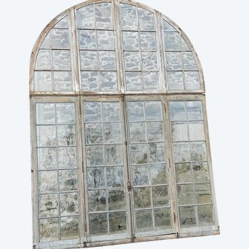 3 grandes fenêtres d'orangerie baies vitrées XIXème porte ancienne portes prestigieux boiserie