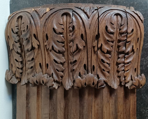 Paire de grands chapiteaux de pilastres - boiserie - chêne naturel - Louis XVI