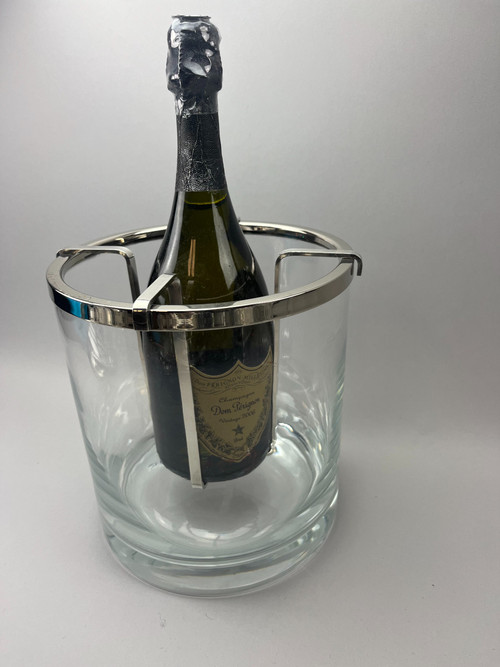 Secchiello per champagne in vetro e metallo argentato