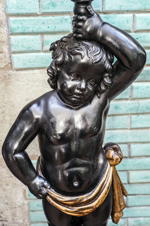 GRAND SERVITEUR PUTTO en bois noir NIII