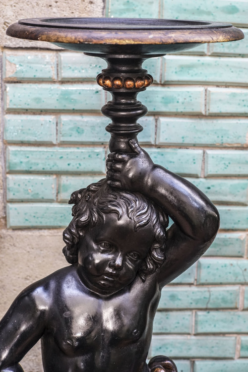 GRAND SERVITEUR PUTTO en bois noir NIII