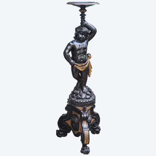 GRAND SERVITEUR PUTTO en bois noir NIII