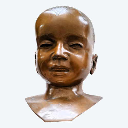 Scultura in bronzo Bambino su marmo periodo Art Deco