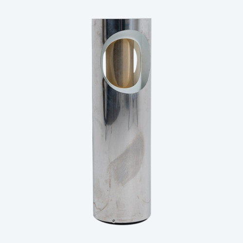 Lampe « tube » en laiton chromé et doré. Années 1970.
