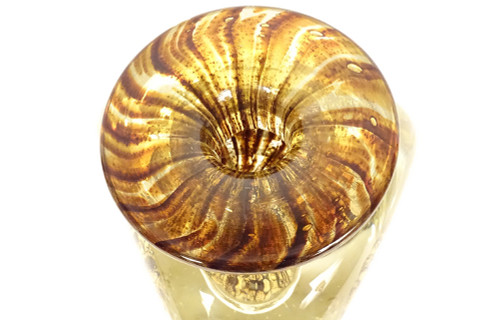 Vase Triangulaire Jean-Claude Novaro Verre Soufflé Feuilles d'Or 1983 XXème