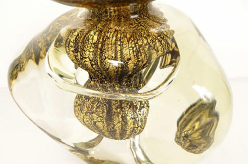 Vase Triangulaire Jean-Claude Novaro Verre Soufflé Feuilles d'Or 1983 XXème