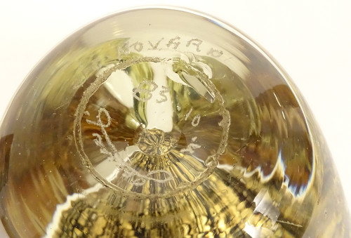 Vase Triangulaire Jean-Claude Novaro Verre Soufflé Feuilles d'Or 1983 XXème