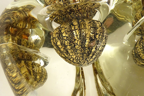 Vase Triangulaire Jean-Claude Novaro Verre Soufflé Feuilles d'Or 1983 XXème