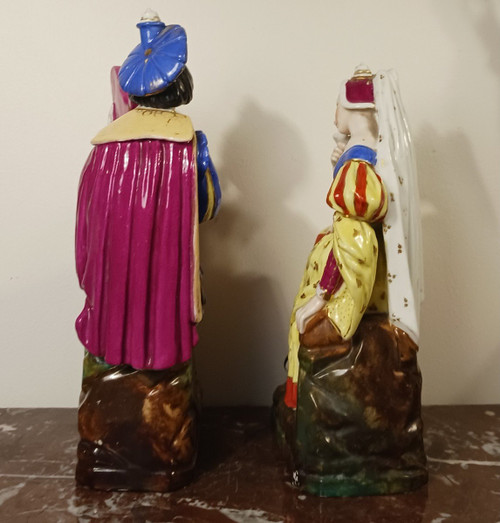 Jacob Petit - rare pair of large troubadour bottles - porcelain - Restoration period, Louis Philippe