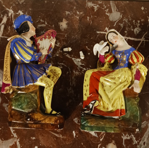 Jacob Petit - rare pair of large troubadour bottles - porcelain - Restoration period, Louis Philippe