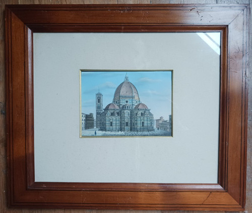 Souvenir of the Grand Tour - veduti of the Duomo of Florence - pitch pine frame Louis Philippe period