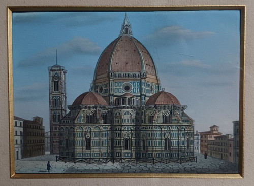 Souvenir of the Grand Tour - veduti of the Duomo of Florence - pitch pine frame Louis Philippe period