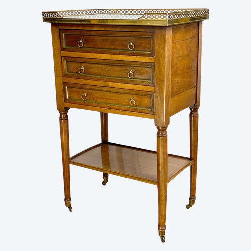 XVIIIth CENTURY WALNUT SALON TABLE LOUIS XVI PERIOD WITH WHITE MARBLE TOPS