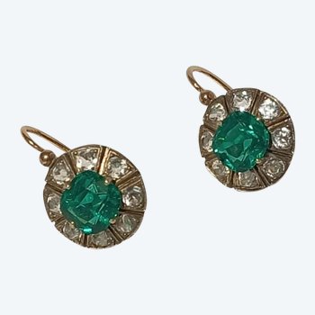 Paire de boucles d'oreilles or et argent époque Napoléon III 