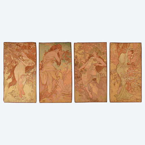 Suite de 4 tapisserie représentantes 4 Saisons d'après Alphonse Mucha
