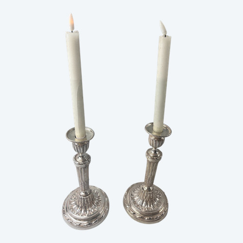 Pair of ribbon-beaded candlesticks