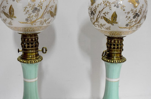 Paire de lampes à pétrole électrifiées – XIXe