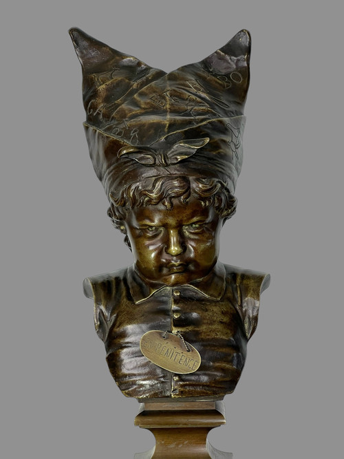 BRONZE ANCIEN DU XIXe " LE BONNET D'ÂNE LA PENITENCE " D' APRES NICOLAS LECORNET